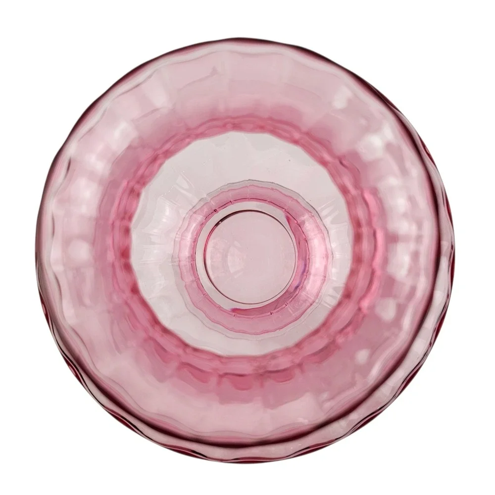 Vintage Pilgrim Glass Pink Depression Glass Ribbed  Vase Flared Ruffle Rim 6.25